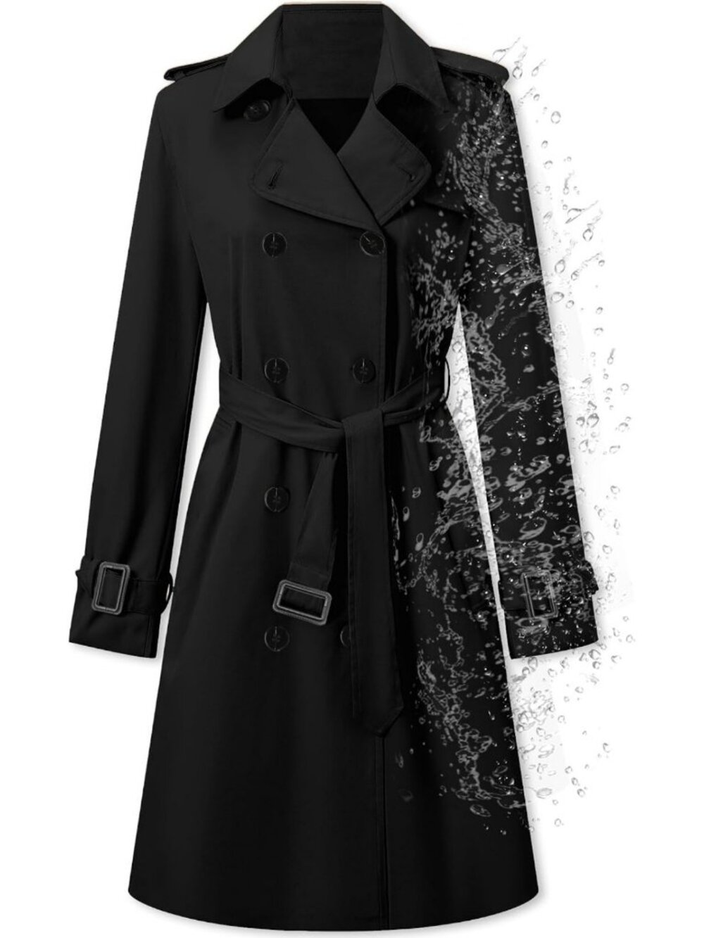 Chic Women's Double Breasted Water-Resistant Lapel Trench Coat with Belt